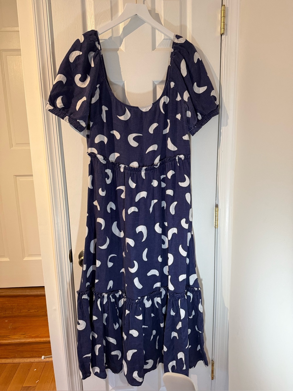100% Linen Blue Dot Ralph Lauren Maxi Dress Size 12